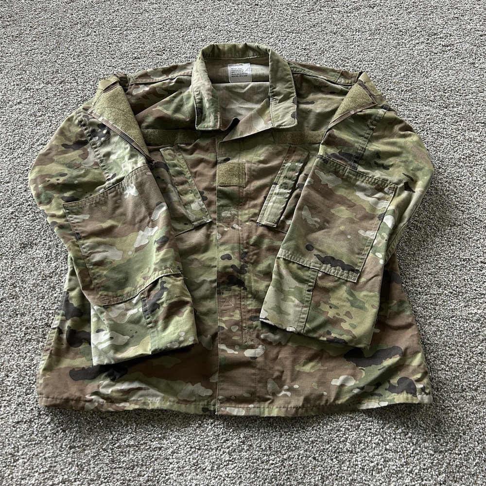 Vintage Military Shirt Mens Medium Short Green Camo Long Sleeve Button Pockets